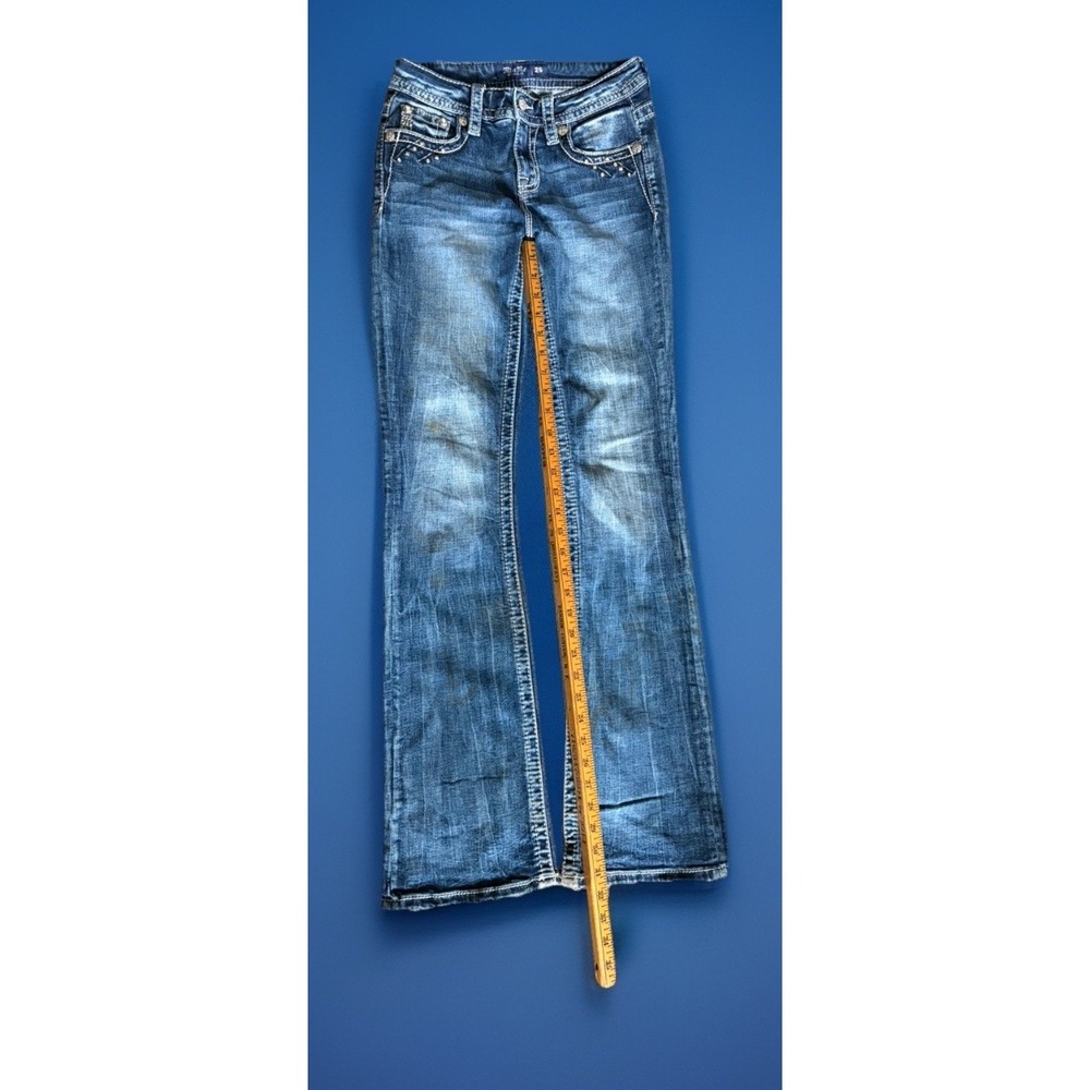 Miss Me Chloe Boot Jeans Womens 26 x 34 Blue Mid Rise Bootcut Fleur De Lis Bling - Picture 3 of 8